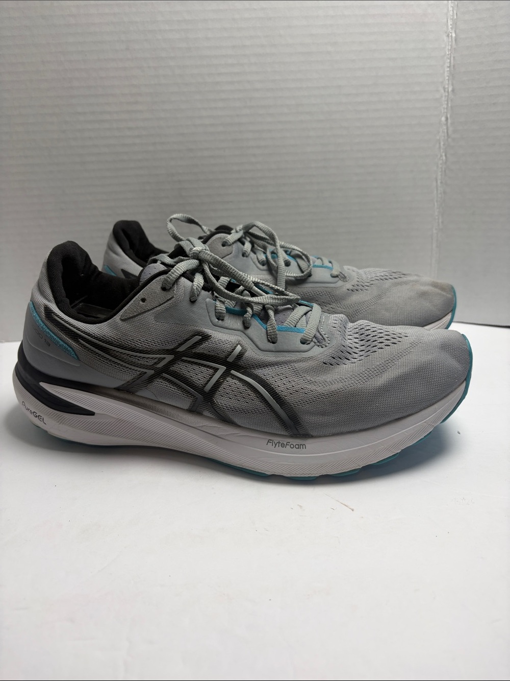 ASICS GT-1000 13 Mens Size 11 Gray Teal Running Shoes FlyteFoam Sneakers